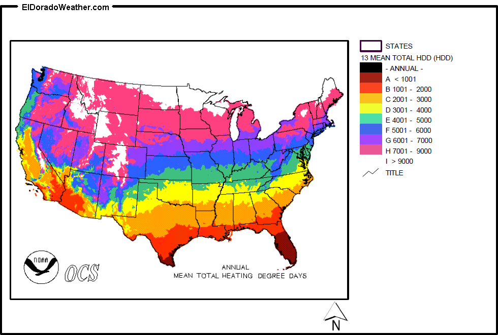 US Annual Mean Total Heating Degree Days